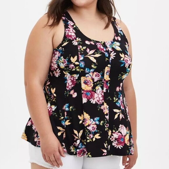 TORRID 1 Plus Size Super Soft Scoop Neck Button Front Fit and Flare Tank Floral - Picture 1 of 14